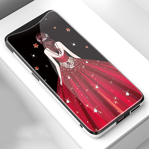 Coque Contour Silicone et Vitre Dos de Fille Miroir Etui Housse pour Oppo Find X Super Flash Edition Rouge