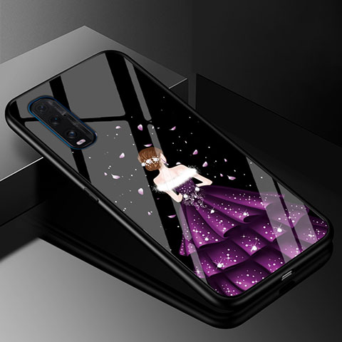 Coque Contour Silicone et Vitre Dos de Fille Miroir Etui Housse pour Oppo Find X2 Violet et Noir