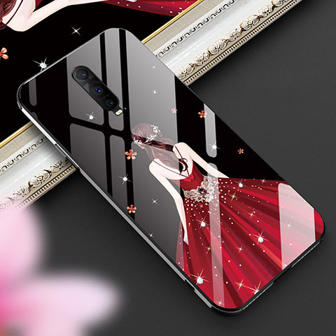 Coque Contour Silicone et Vitre Dos de Fille Miroir Etui Housse pour Oppo R17 Pro Vin Rouge