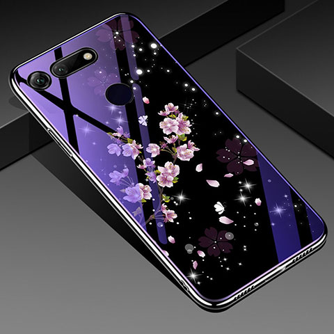 Coque Contour Silicone et Vitre Fleurs Miroir Etui Housse K01 pour Huawei Honor View 20 Violet