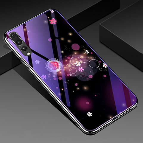 Coque Contour Silicone et Vitre Fleurs Miroir Etui Housse K01 pour Huawei P20 Pro Violet