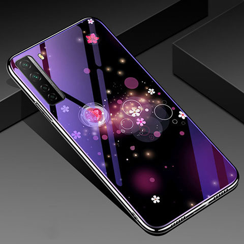 Coque Contour Silicone et Vitre Fleurs Miroir Etui Housse K01 pour Huawei P40 Lite 5G Violet