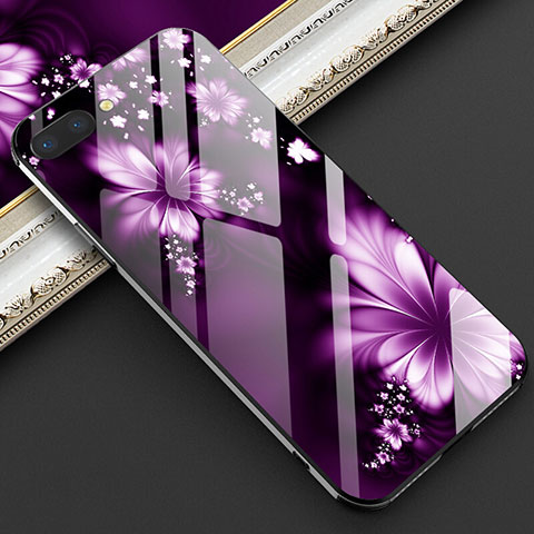 Coque Contour Silicone et Vitre Fleurs Miroir Etui Housse M03 pour Oppo K1 Violet