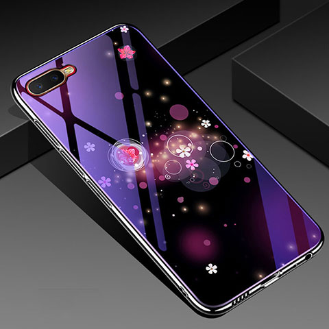 Coque Contour Silicone et Vitre Fleurs Miroir Etui Housse M04 pour Oppo K1 Violet