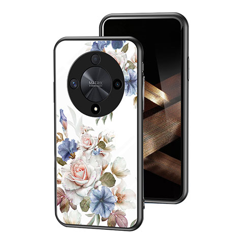 Coque Contour Silicone et Vitre Fleurs Miroir Etui Housse pour Huawei Honor Magic6 Lite 5G Blanc