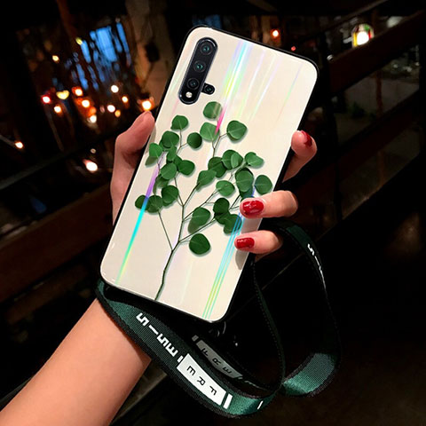 Coque Contour Silicone et Vitre Fleurs Miroir Etui Housse pour Huawei Nova 5 Vert