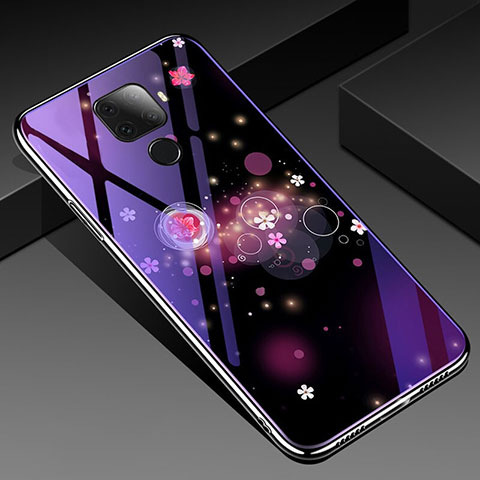Coque Contour Silicone et Vitre Fleurs Miroir Etui Housse pour Huawei Nova 5i Pro Violet