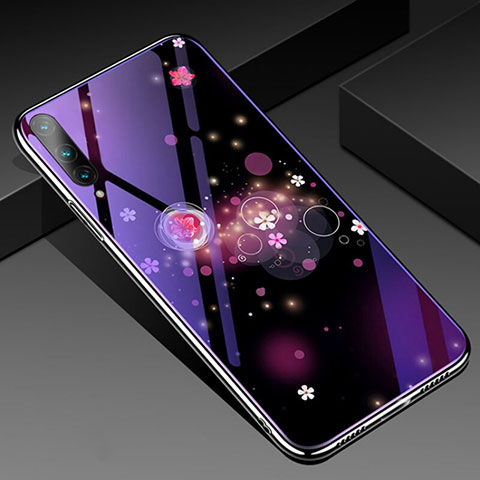 Coque Contour Silicone et Vitre Fleurs Miroir Etui Housse pour Huawei P Smart Pro (2019) Violet