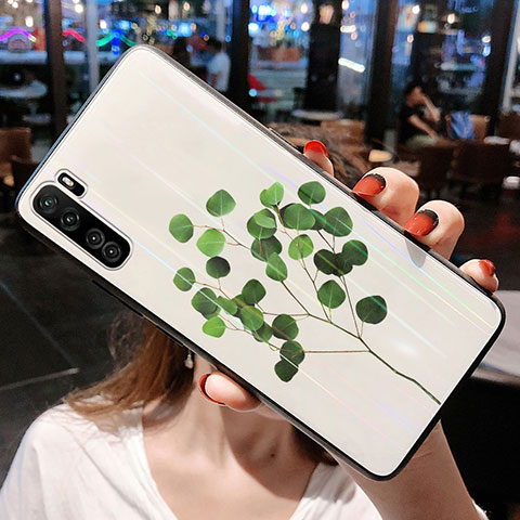 Coque Contour Silicone et Vitre Fleurs Miroir Etui Housse pour Huawei P40 Lite 5G Vert