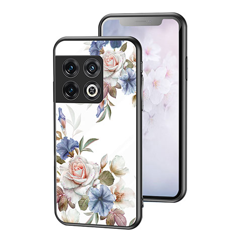 Coque Contour Silicone et Vitre Fleurs Miroir Etui Housse pour OnePlus 10 Pro 5G Blanc