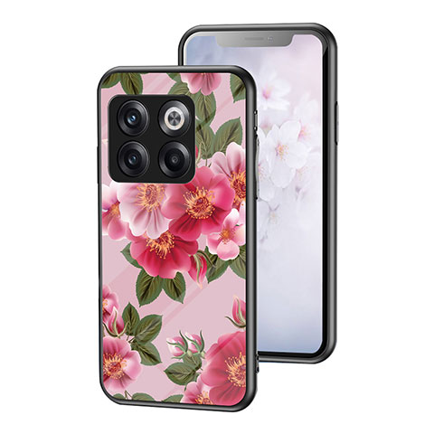 Coque Contour Silicone et Vitre Fleurs Miroir Etui Housse pour OnePlus 10T 5G Rouge