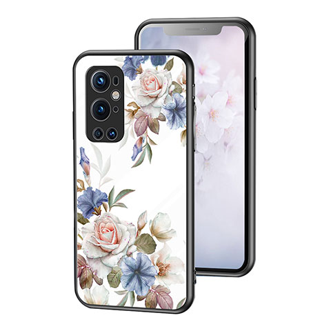 Coque Contour Silicone et Vitre Fleurs Miroir Etui Housse pour OnePlus 9 Pro 5G Blanc