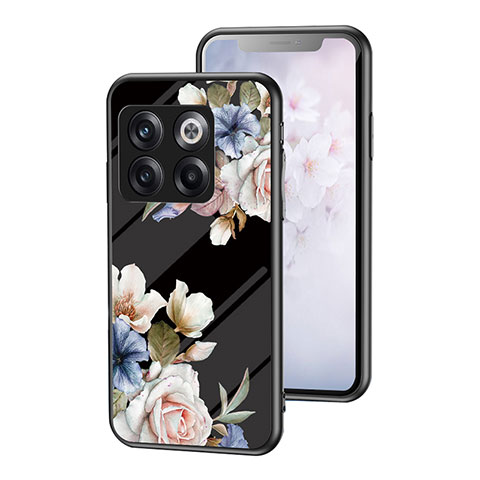 Coque Contour Silicone et Vitre Fleurs Miroir Etui Housse pour OnePlus Ace Pro 5G Noir