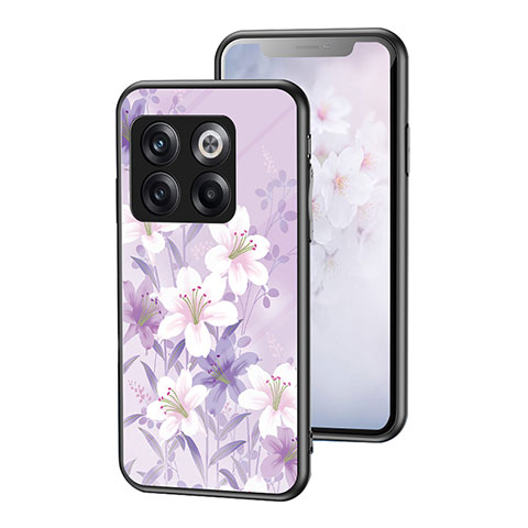 Coque Contour Silicone et Vitre Fleurs Miroir Etui Housse pour OnePlus Ace Pro 5G Violet Clair