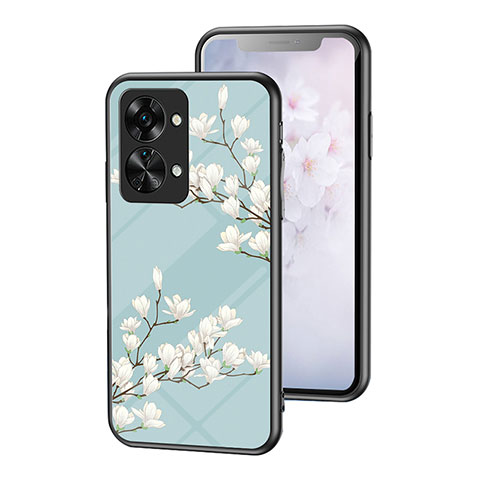 Coque Contour Silicone et Vitre Fleurs Miroir Etui Housse pour OnePlus Nord 2T 5G Cyan