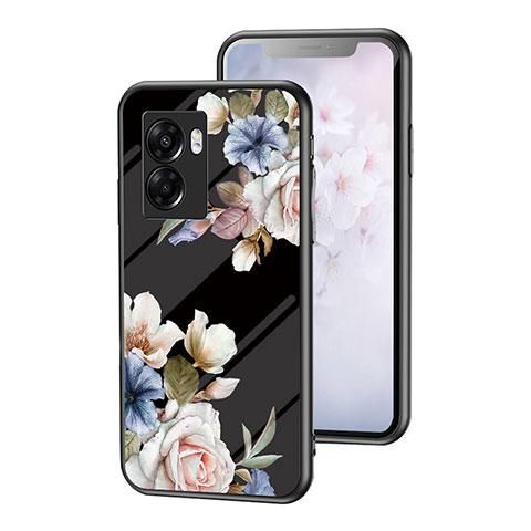 Coque Contour Silicone et Vitre Fleurs Miroir Etui Housse pour OnePlus Nord N300 5G Noir