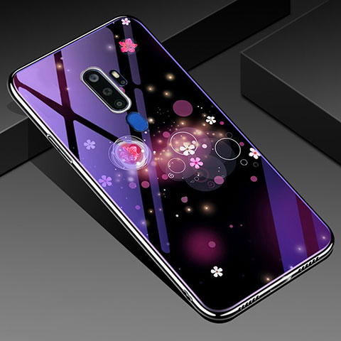 Coque Contour Silicone et Vitre Fleurs Miroir Etui Housse pour Oppo A11 Violet