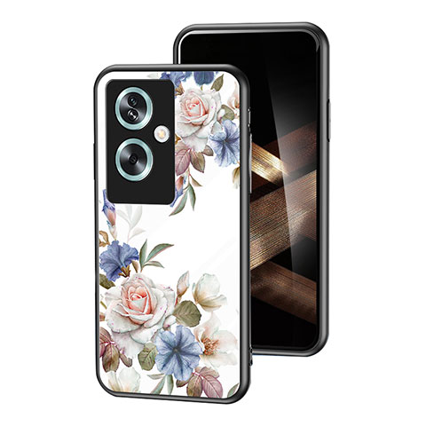 Coque Contour Silicone et Vitre Fleurs Miroir Etui Housse pour Oppo A2 5G Blanc