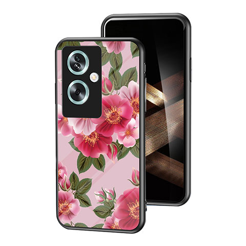 Coque Contour Silicone et Vitre Fleurs Miroir Etui Housse pour Oppo A2 5G Rouge