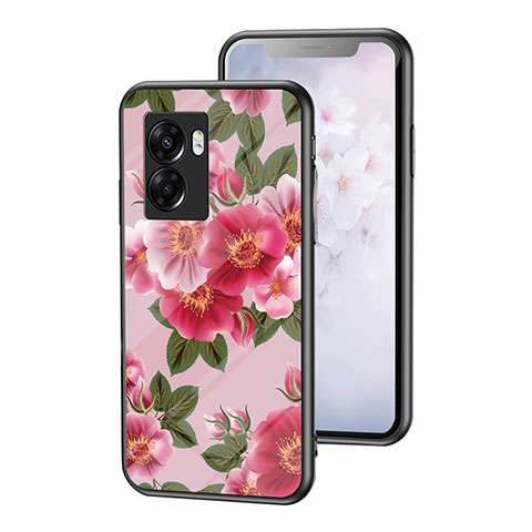 Coque Contour Silicone et Vitre Fleurs Miroir Etui Housse pour Oppo A57 5G Rouge