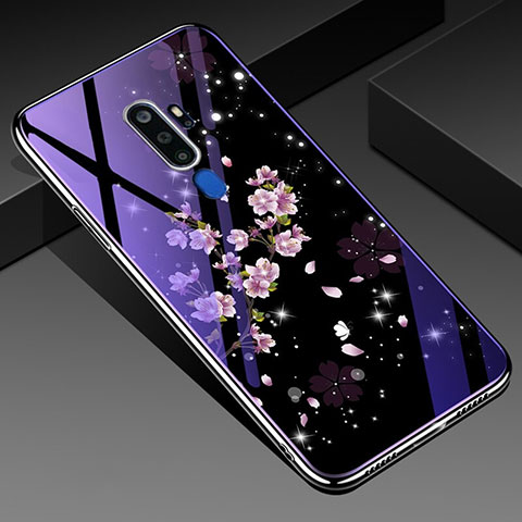 Coque Contour Silicone et Vitre Fleurs Miroir Etui Housse pour Oppo A9 (2020) Mixte