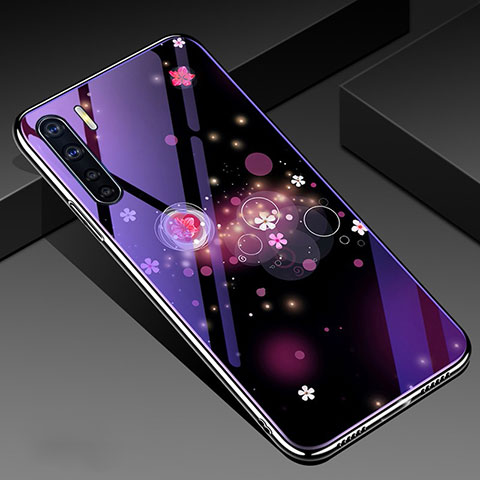 Coque Contour Silicone et Vitre Fleurs Miroir Etui Housse pour Oppo A91 Violet