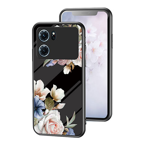 Coque Contour Silicone et Vitre Fleurs Miroir Etui Housse pour Oppo K10 5G Noir