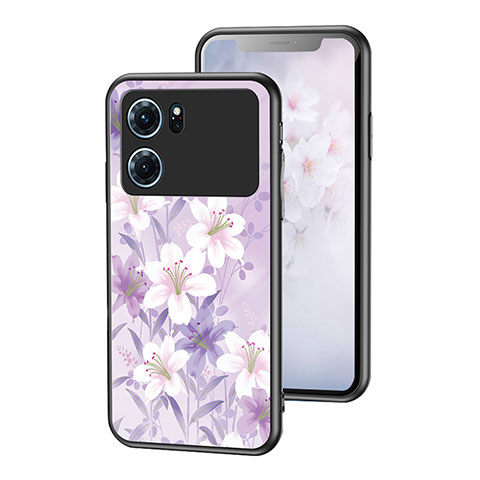 Coque Contour Silicone et Vitre Fleurs Miroir Etui Housse pour Oppo K10 5G Violet Clair