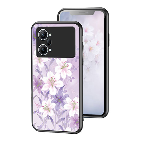 Coque Contour Silicone et Vitre Fleurs Miroir Etui Housse pour Oppo K10 Pro 5G Violet Clair