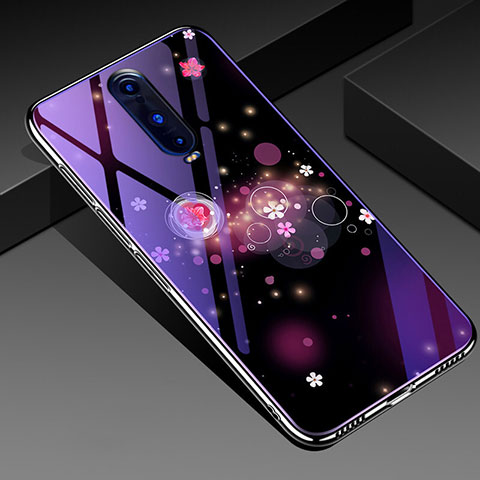 Coque Contour Silicone et Vitre Fleurs Miroir Etui Housse pour Oppo R17 Pro Violet