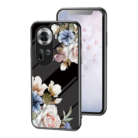 Coque Contour Silicone et Vitre Fleurs Miroir Etui Housse pour Oppo Reno11 5G Noir