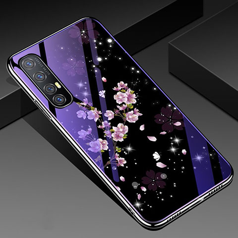 Coque Contour Silicone et Vitre Fleurs Miroir Etui Housse pour Oppo Reno3 Pro Mixte