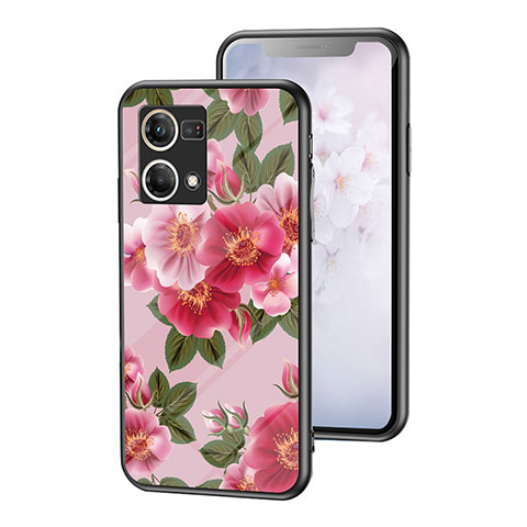 Coque Contour Silicone et Vitre Fleurs Miroir Etui Housse pour Oppo Reno8 4G Rouge