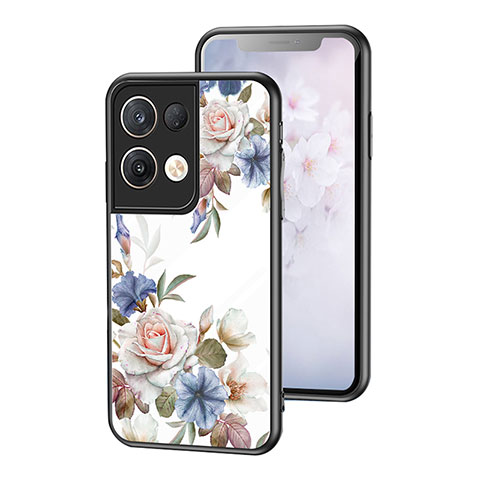 Coque Contour Silicone et Vitre Fleurs Miroir Etui Housse pour Oppo Reno9 Pro+ Plus 5G Blanc