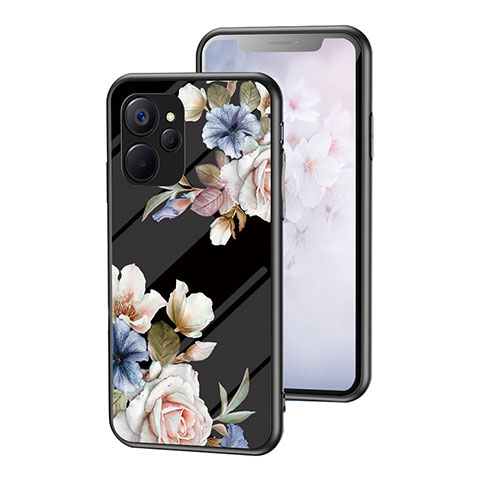 Coque Contour Silicone et Vitre Fleurs Miroir Etui Housse pour Realme 10T 5G Noir