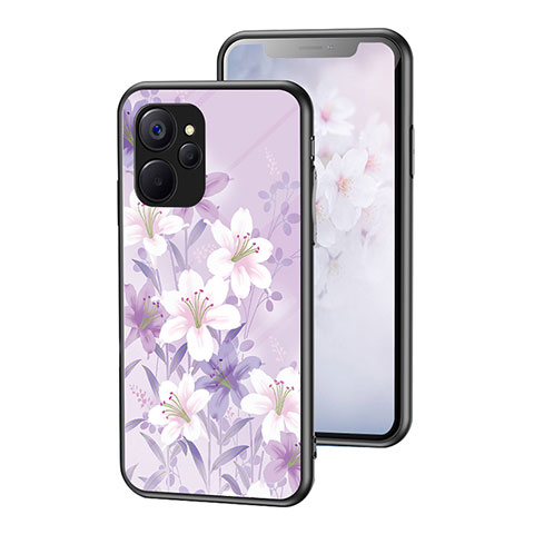 Coque Contour Silicone et Vitre Fleurs Miroir Etui Housse pour Realme 10T 5G Violet Clair