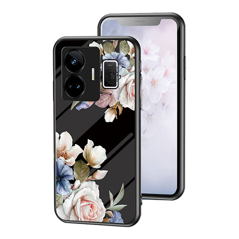 Coque Contour Silicone et Vitre Fleurs Miroir Etui Housse pour Realme GT Neo6 5G Noir