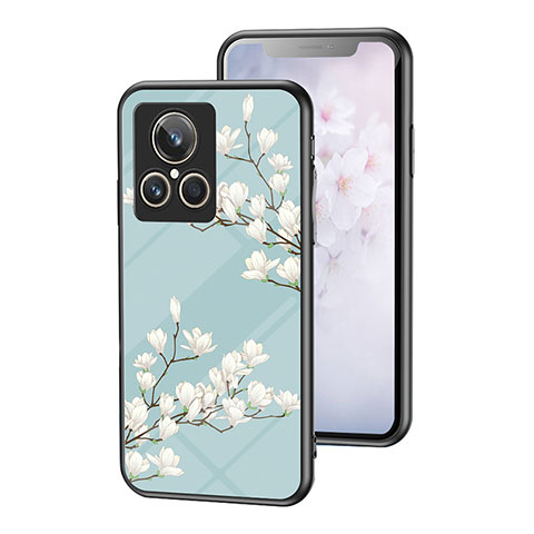 Coque Contour Silicone et Vitre Fleurs Miroir Etui Housse pour Realme GT2 Master Explorer Cyan