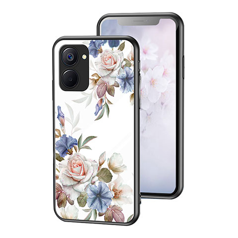 Coque Contour Silicone et Vitre Fleurs Miroir Etui Housse pour Realme V20 5G Blanc