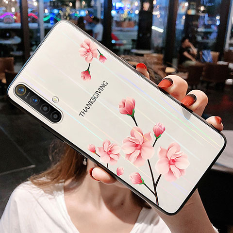 Coque Contour Silicone et Vitre Fleurs Miroir Etui Housse pour Realme X3 SuperZoom Rose