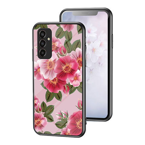 Coque Contour Silicone et Vitre Fleurs Miroir Etui Housse pour Samsung Galaxy F13 4G Rouge