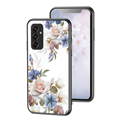 Coque Contour Silicone et Vitre Fleurs Miroir Etui Housse pour Samsung Galaxy M13 4G Blanc