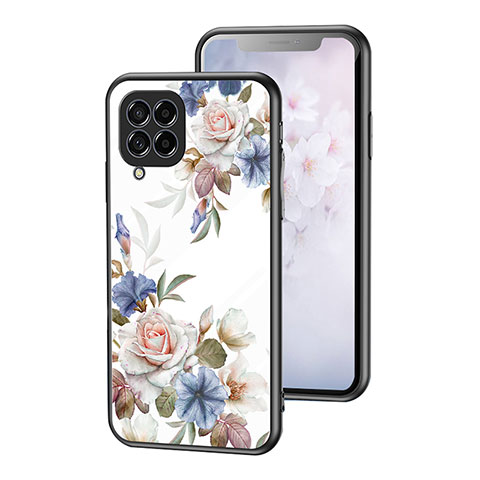 Coque Contour Silicone et Vitre Fleurs Miroir Etui Housse pour Samsung Galaxy M53 5G Blanc