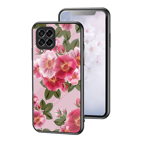 Coque Contour Silicone et Vitre Fleurs Miroir Etui Housse pour Samsung Galaxy M53 5G Rouge