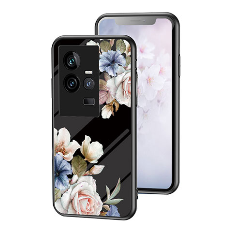 Coque Contour Silicone et Vitre Fleurs Miroir Etui Housse pour Vivo iQOO 11 5G Noir