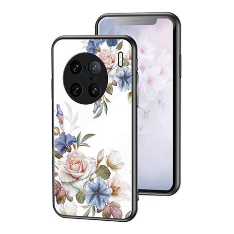 Coque Contour Silicone et Vitre Fleurs Miroir Etui Housse pour Vivo X90 Pro+ Plus 5G Blanc