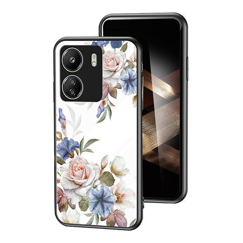 Coque Contour Silicone et Vitre Fleurs Miroir Etui Housse pour Xiaomi Poco C65 Blanc