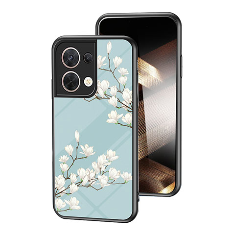 Coque Contour Silicone et Vitre Fleurs Miroir Etui Housse pour Xiaomi Redmi Note 13 5G Cyan