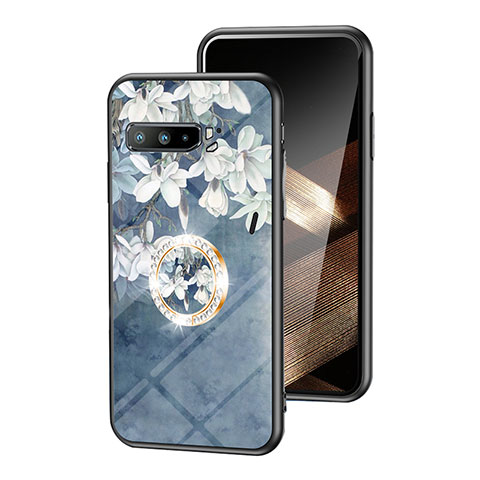 Coque Contour Silicone et Vitre Fleurs Miroir Etui Housse S01 pour Asus ROG Phone 3 Strix ZS661KS Bleu