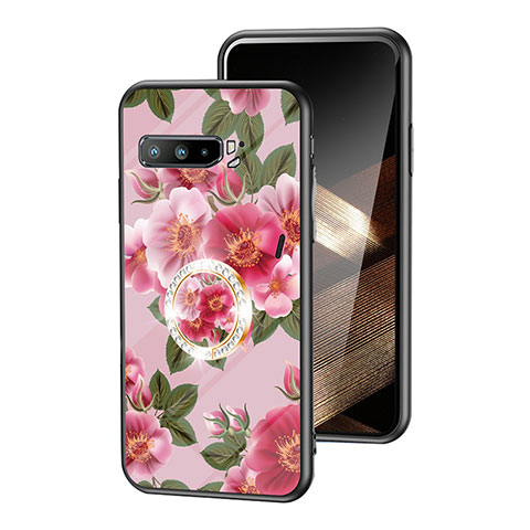 Coque Contour Silicone et Vitre Fleurs Miroir Etui Housse S01 pour Asus ROG Phone 3 Strix ZS661KS Rouge